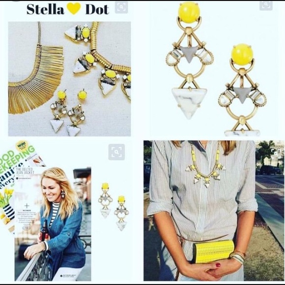 Stella & Dot | Sunshine Yellow+Gray🌞🐺⛅️Pavilion Chandelier Earrings [3in… - Picture 5 of 8